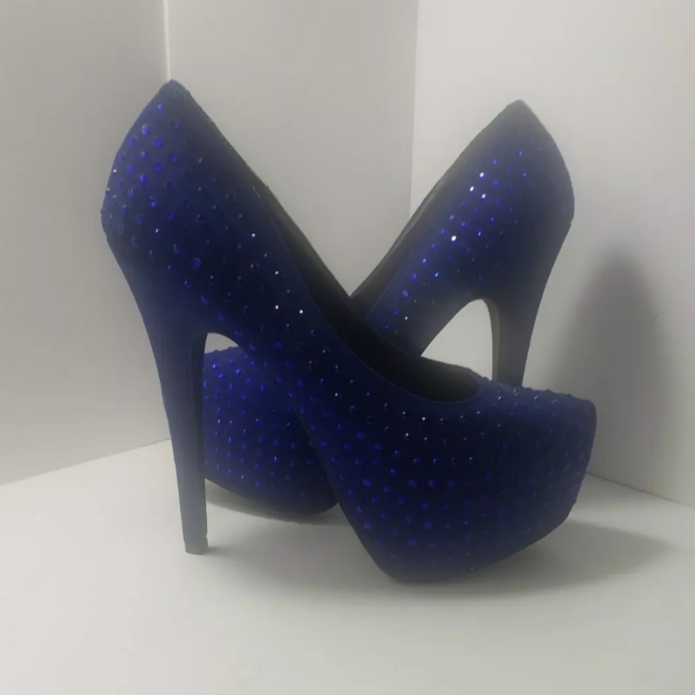 Forever 21 Blue Suede Rhinestone Heels - Picture 2 of 11